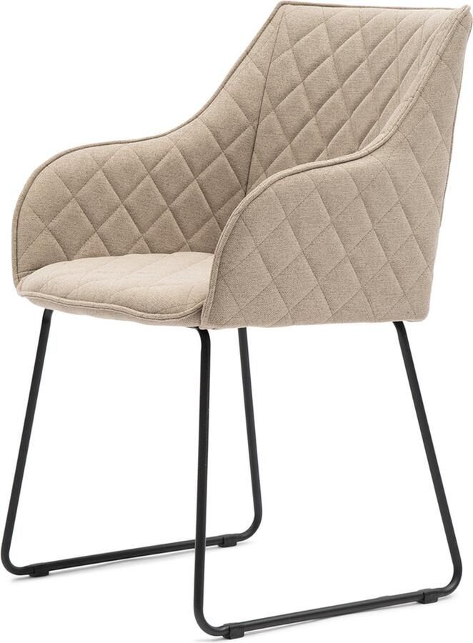 Riviera Maison Stoel met armleuning Beige Eetkamerstoel zwarte poten Frisco Drive Dac Polyester ijzer (LxBxH) 55x44x83
