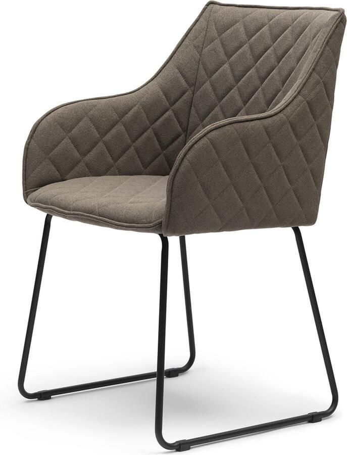 Riviera Maison Stoel met armleuning Bruin Eetkamerstoel zwarte poten Frisco Drive Dac Polyester ijzer (LxBxH) 55x44x83