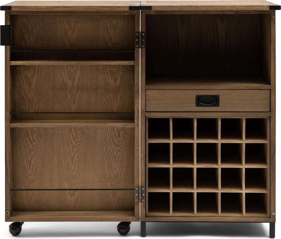Riviera Maison Wijnkast Bruin Barkast met deur en wielen 20 vakken Portella Bar Cabinet Hout ijzer (LxBxH) 49x53x94 - Foto 3
