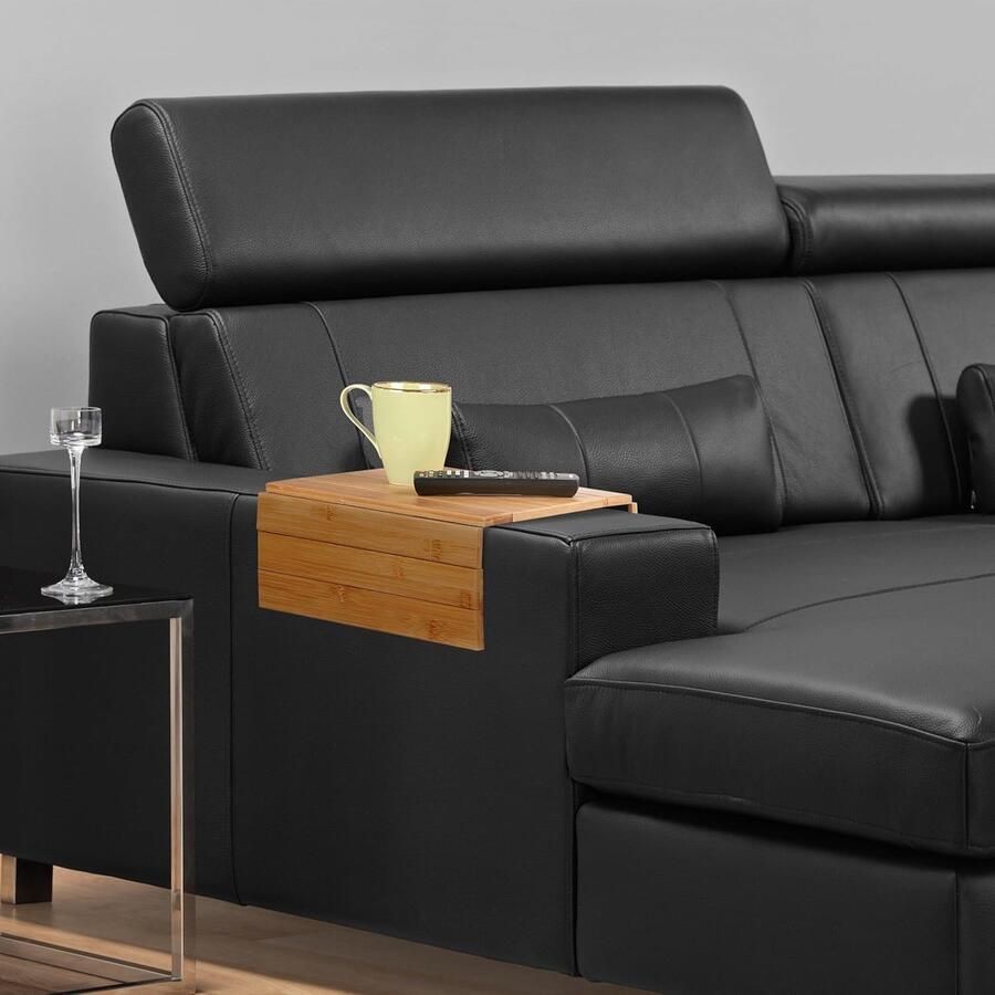 Rixora Armleuning Dienblad Naturel Duurzaam bamboe Flexibel Anti slip Beschermende coating Organizer Bank Zetel Sofa Banktafel