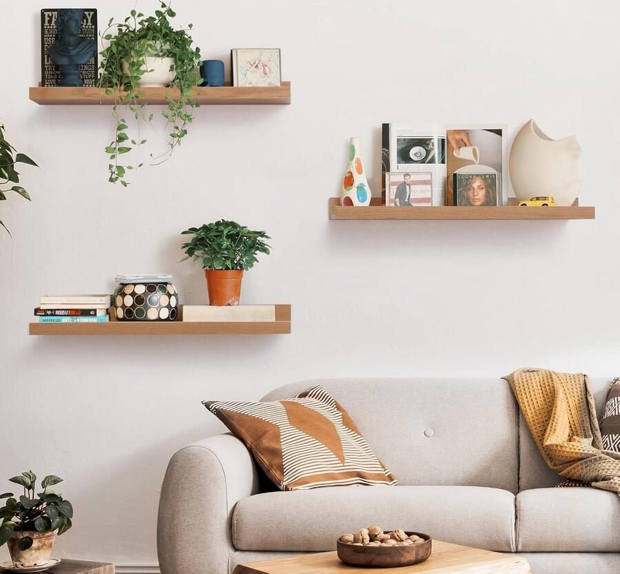 Rixora Wandplank set van 2 zwevende planken met hoogglans afwerking wandplank voor fotolijstjes en boeken woonkamer slaapkamer badkamer 77cm x 10cm x 4cm keuken