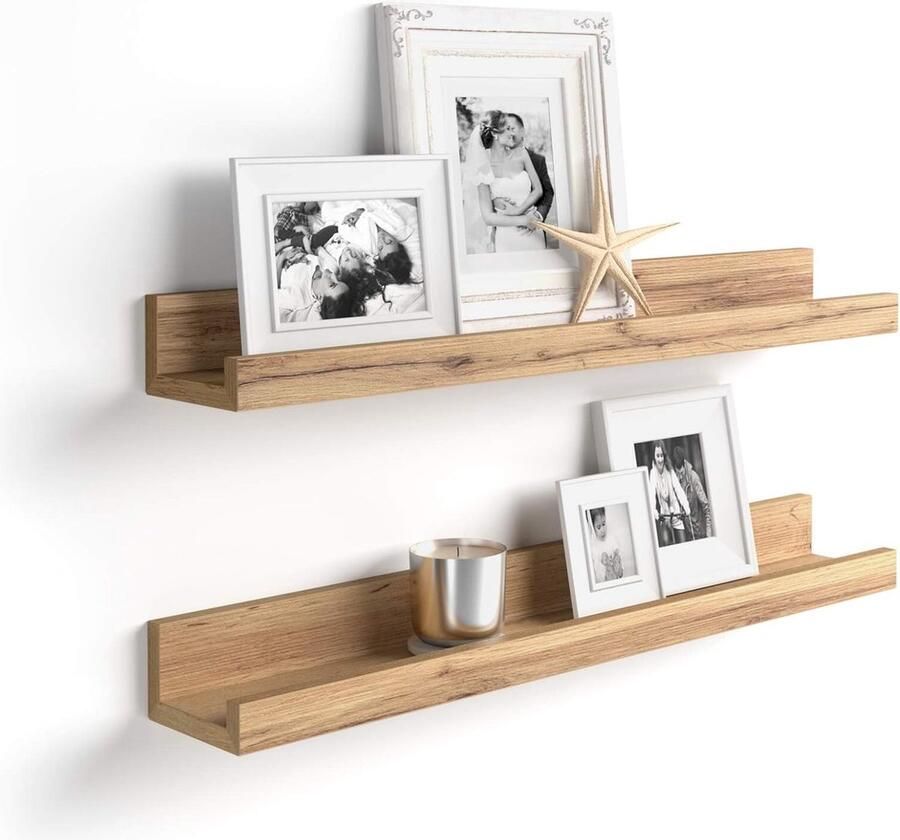 Rixora Wandplank set van 2 zwevende planken met hoogglans afwerking wandplank voor fotolijstjes en boeken woonkamer slaapkamer badkamer 77cm x 10cm x 4cm keuken bruin
