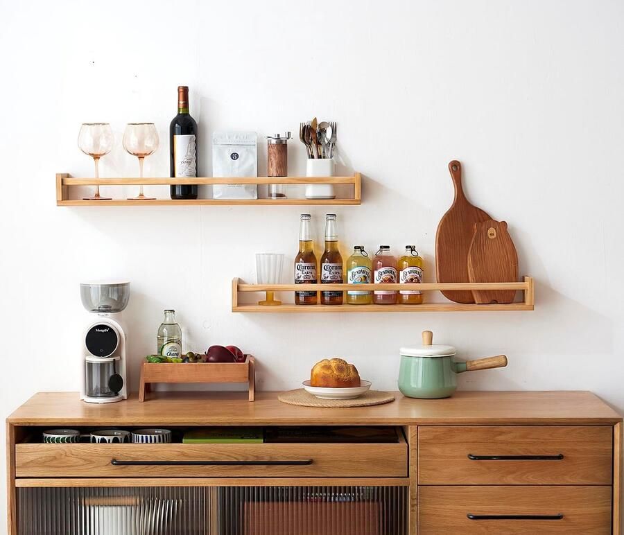 Rixora Wandplank set van 2 zwevende planken met hoogglans afwerking wandplank voor fotolijstjes en boeken woonkamer slaapkamer badkamer keuken 57 x 10 x 9 cm berkenpatroon