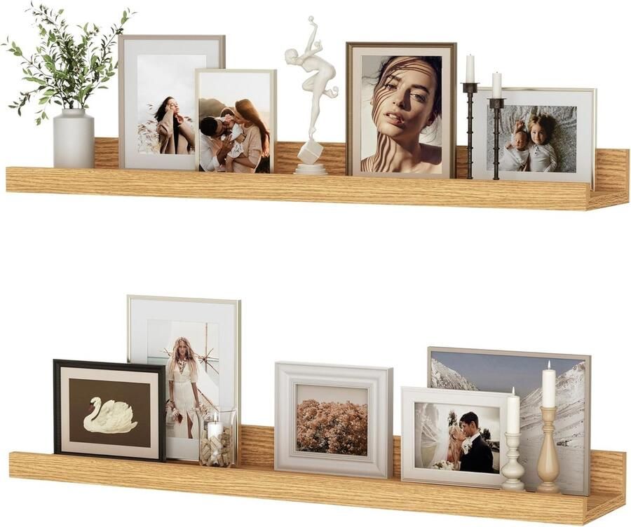 Rixora Wandplank set van 3 zwevende planken met hoogglans afwerking wandplank voor fotolijstjes en boeken woonkamer slaapkamer badkamer keuken 55 x 11.5 x 5 cm berkenpatroon