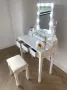 RJRoyal Living kaptafel Bella wit met rechthoekige spiegel en verlichting en krukje ideale make up tafel toilettafel met lampen - Thumbnail 2