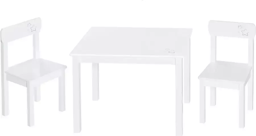 Roba Houten Kinder Speeltafel en Stoelenset 'Kleine Sterren' Met 2 Stoelen en 1 Tafel (Wit Met Sterren)