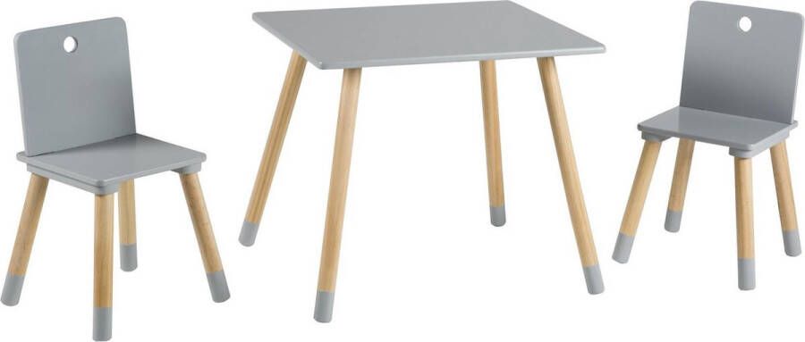 Roba Houten Kinderspeeltafel en Stoelenset Met 2 Stoelen en 1 Tafel Houten Zitset Grijs