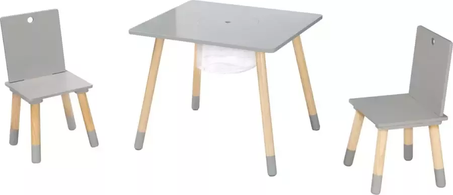 Roba Houten kinderspeeltafel- en stoelenset met 2 stoelen en 1 tafel incl. opbergnet (grijs)