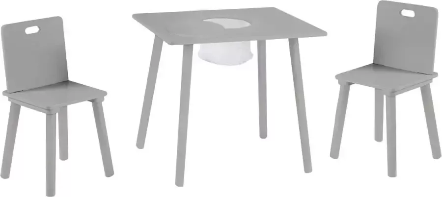 Roba Kinder Tafel met Opberg Net en 2 Stoelen Zithoek speeltafel en kinderstoelen Set Grijs Hout