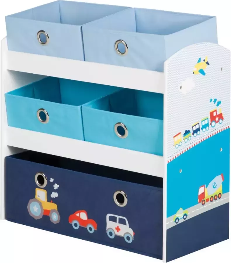 Roba Opbergrek met 5 stoffen dozen Racer Opbergkast Boekenplank Kinderkamerkast Opbergrek Speelgoedboxen