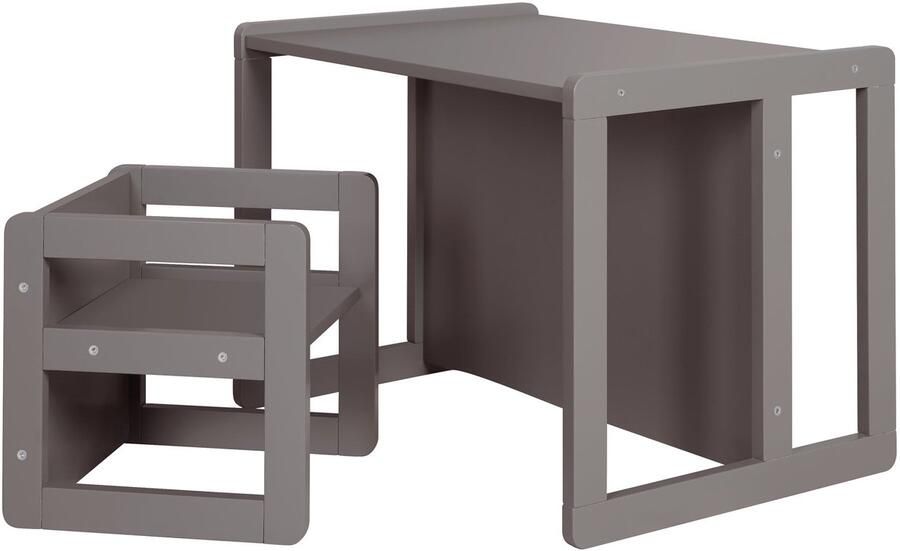 Roba Houten Kinderzitgroep 3in1 Tafel Draaibaar tot Bankje + Krukje Antraciet