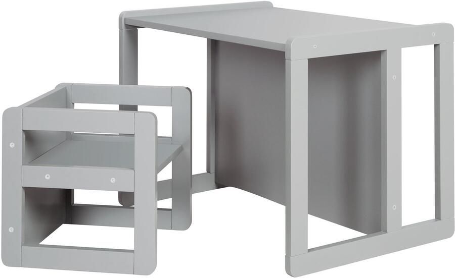 Roba Houten Kinderzitgroep 3in1 Tafel Draaibaar tot Bankje + Krukje Grijs