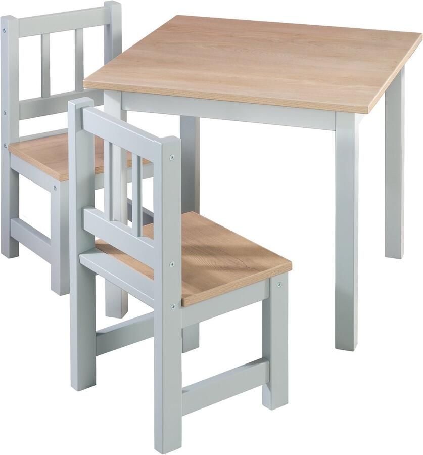 Roba Kindertafel en 2 Stoelen Set 'Woody' Tafelblad en Stoelen met Hout-achtige Uitstraling Wit
