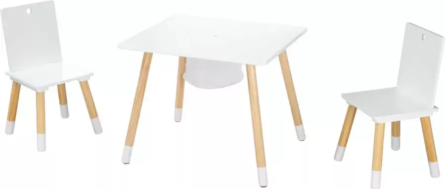 Roba Houten Kinderspeeltafel en Stoelenset 2 Stoelen en 1 Tafel Met Opbergnet Wit