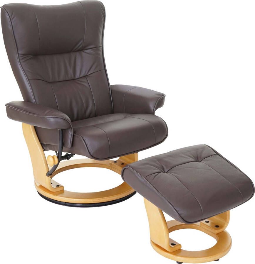 Robas Lund MCA Relax fauteuil Montreal TV fauteuil kruk echt leer 130kg belastbaar ~ bruin naturel bruin