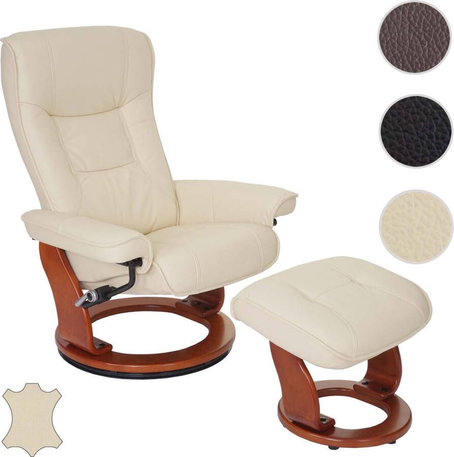 Robas Lund MCA Relax fauteuil Hamilton TV fauteuil kruk echt leer 130kg belastbaar ~ crème honingkleurig