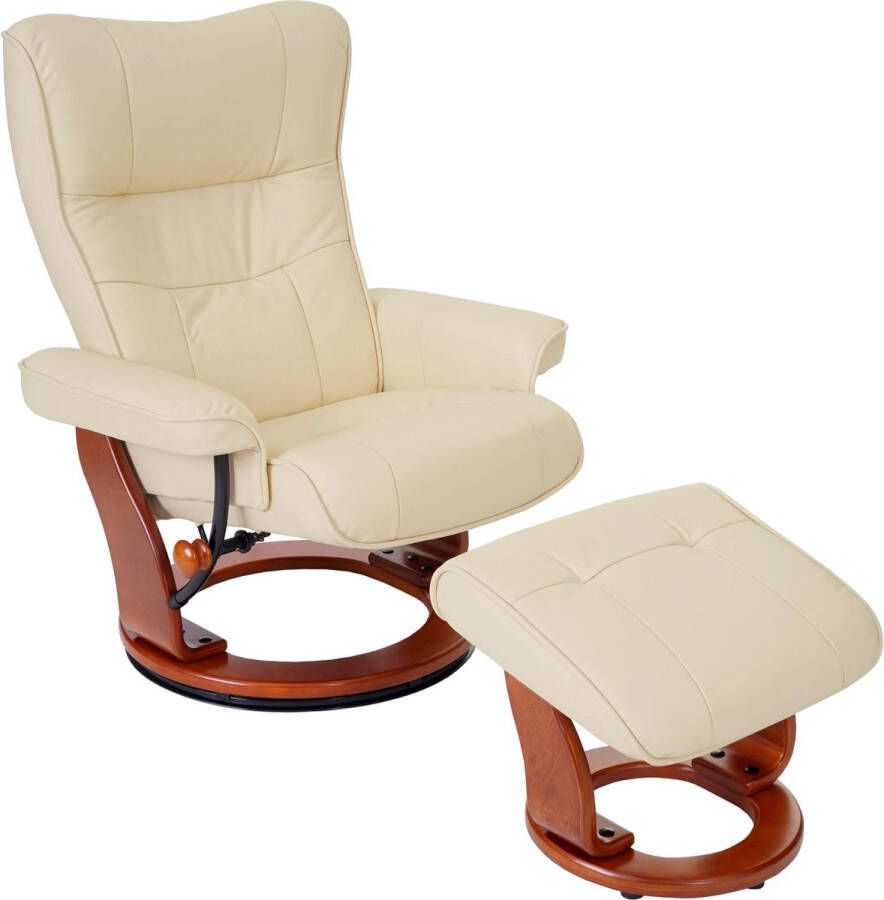 Robas Lund MCA Relax fauteuil Montreal TV fauteuil kruk echt leer 130kg belastbaar ~ crème honingkleurig