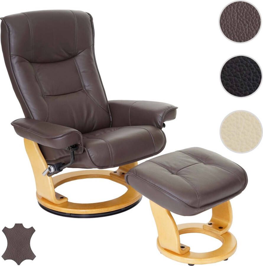 Robas Lund MCA relaxfauteuil Hamilton TV fauteuil kruk echt leer 130kg belastbaar ~ bruin natuurlijk bruin