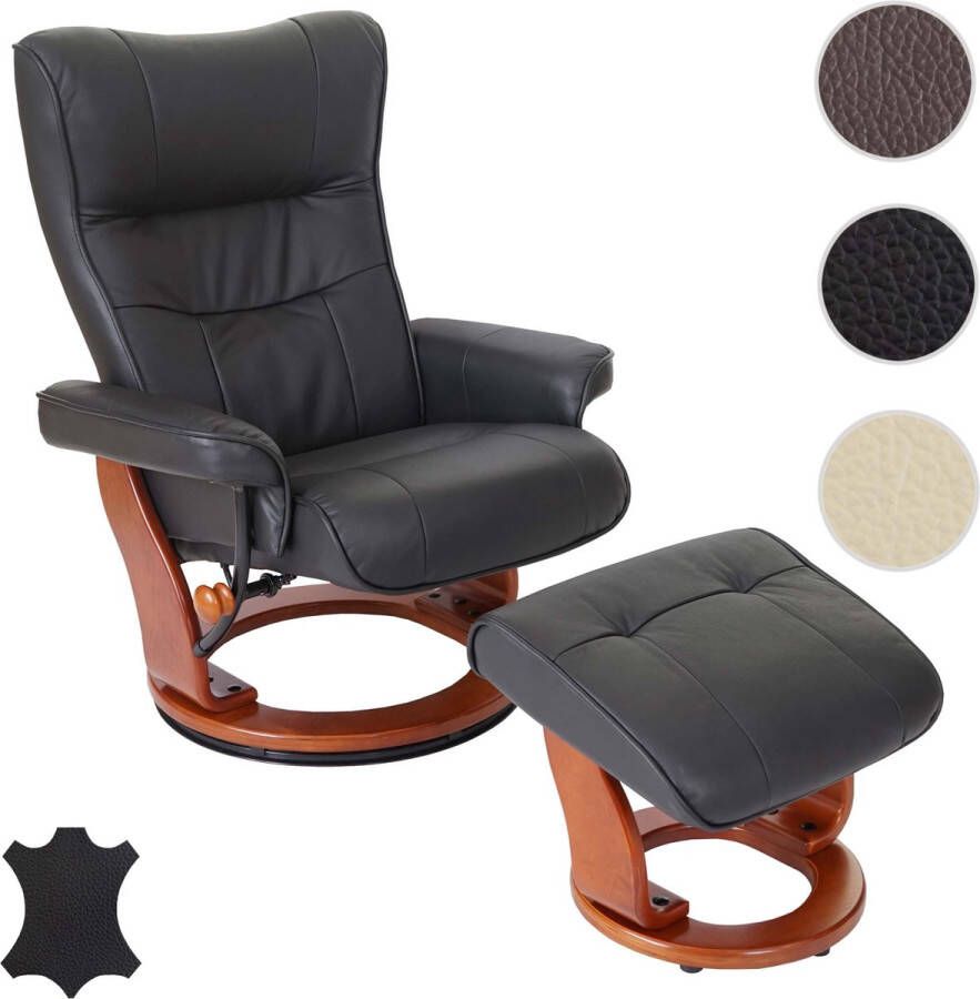 Robas Lund MCA relaxfauteuil Montreal TV-fauteuil kruk echt leer 130kg draagvermogen ~ zwart honingkleurig