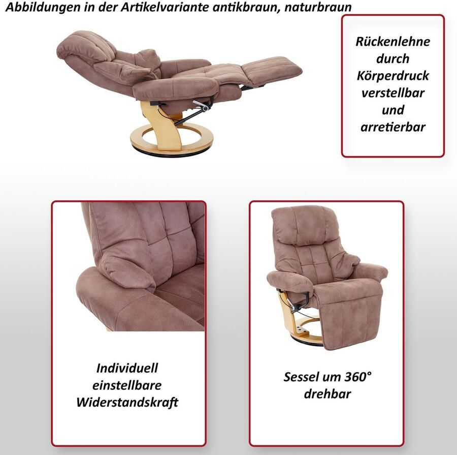 Robas Lund MCA Calgary 2 fauteuil TV fauteuil stof textiel 150kg belastbaar ~ antiek bruin natuurlijk bruin