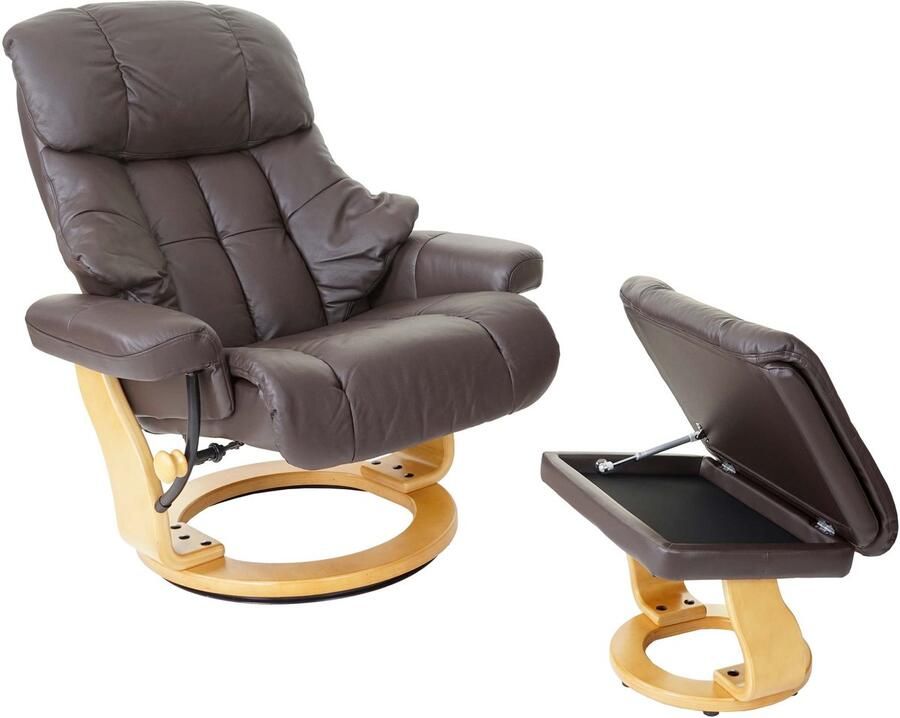 Robas Lund MCA Relax fauteuil Calgary XXL TV fauteuil kruk echt leer 180kg belastbaar ~ bruin natuurlijk bruin