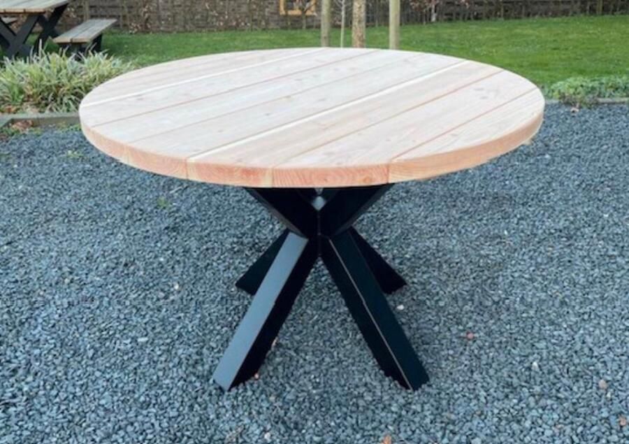 Robustiek Wonen Douglas tuintafel Tafel rond 160cm met matzwart matrix-onderstel inclusief gratis onderhouds pakket