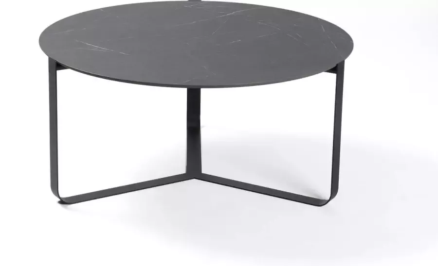 Robustiek Wonen Salontafel Rond – Marmer Zwart Look – 45x45x42 – Bijzettafel
