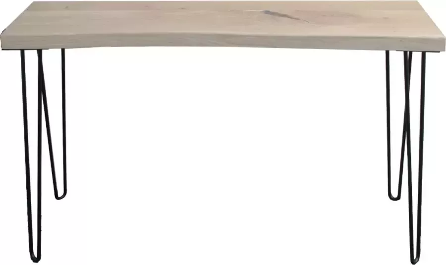 Robustiek Wonen Sidetable Boomstam massief eiken 120 x 30 x 75 cm Bijzettafel Wandtafel Haltafel zwarte duo hairpin poten