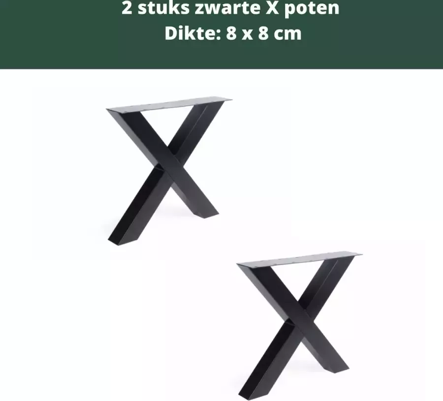 Robustiek Wonen Stalen X Tafelpoten SET Zwart Koker 10x10 Metalen Tafel Onderstel Incl. steldoppen + bevestigingsmateriaal 100% NL kwaliteit - Foto 2