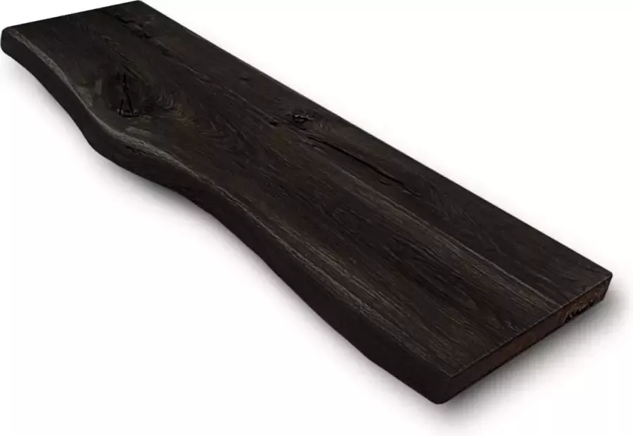 Robustiek Wonen Wandplank Massief Eiken Hout 100x30 – Zwart Boomstam Plank Boekenplank