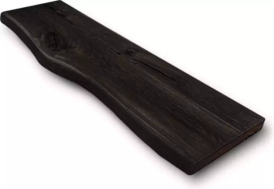 Robustiek Wonen Wandplank Massief Eiken Hout Zwevend 200x30 Met Blinde Bevestiging Zwart Boomstam Plank Boekenplank
