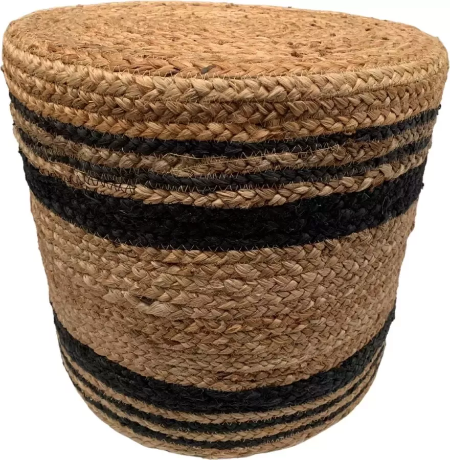 Rocaflor poef -jute- rond bruin- zwart- rond ø40hg35 cm