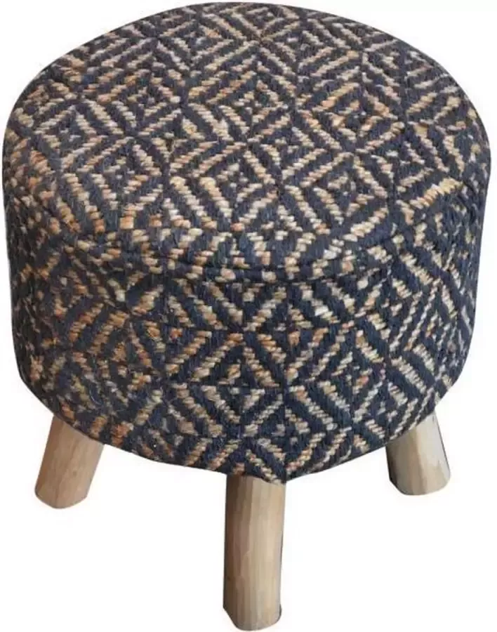 Rocaflor Poef zwart beige 40cm rond 40cm hoog jute en katoen