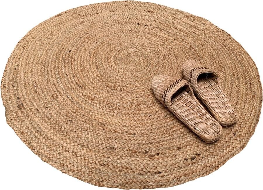 Rocaflor -vloerkleed -jute- gevlochten -rond- naturel bruin -ø120 cm