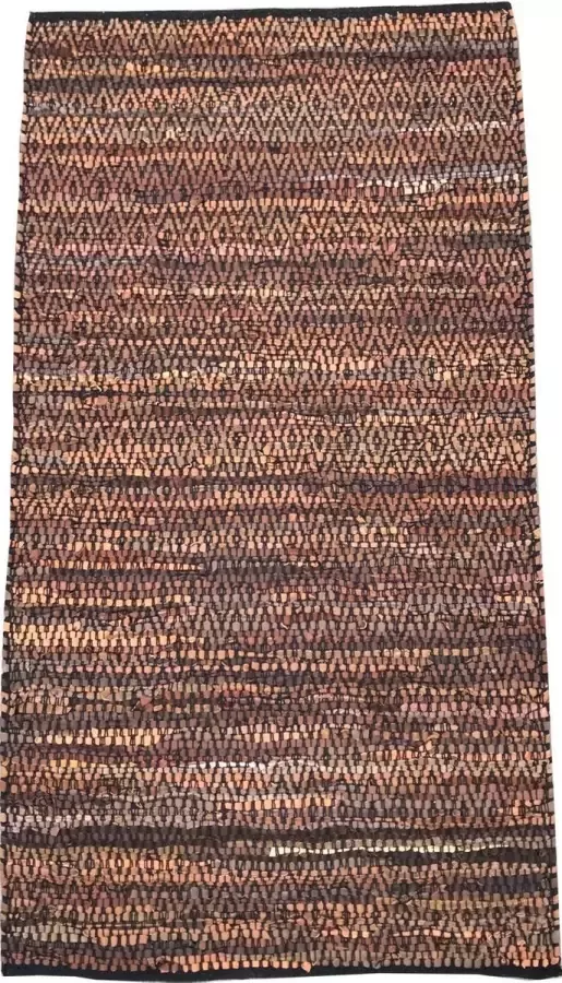 Rocaflor Vloerkleed bruin leer geweven katoen zwart diamant stiksel 80x140cm