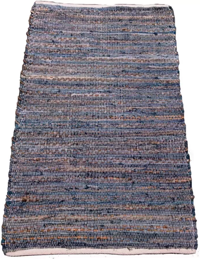 Rocaflor -Vloerkleed gerecycled blauw denim-jute 80x140 cm