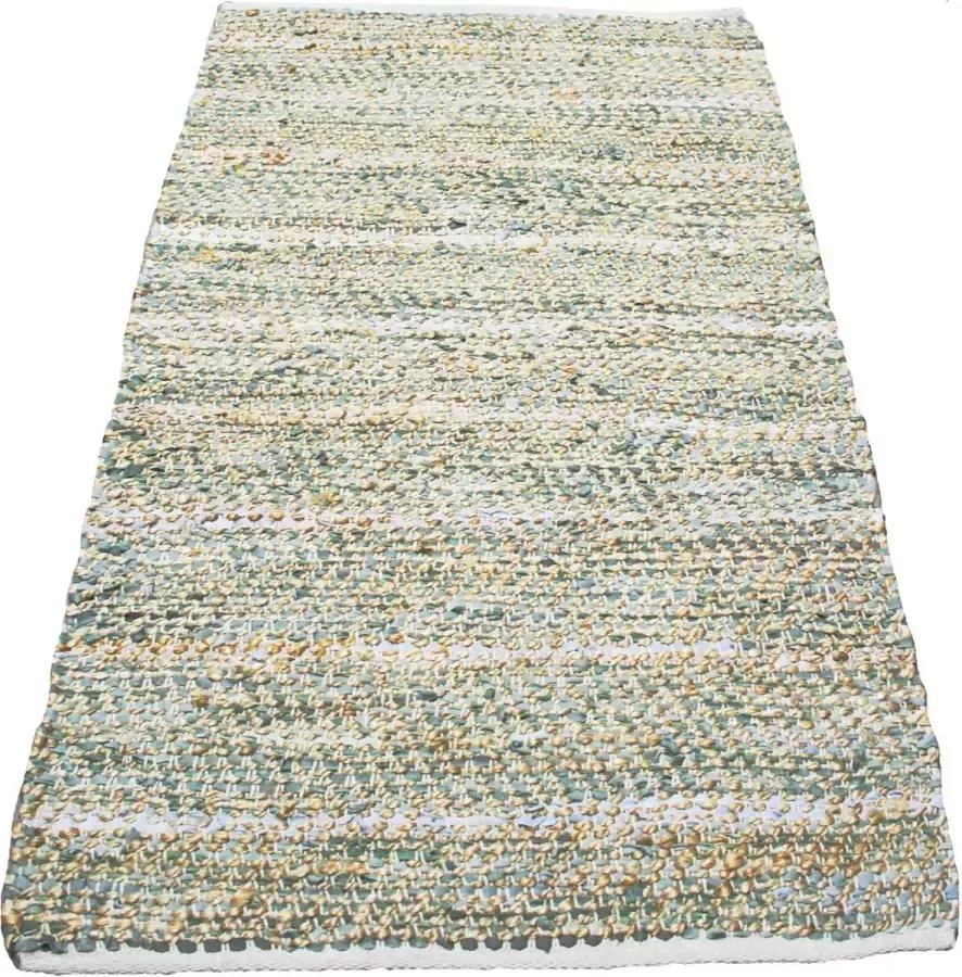 Rocaflor vloerkleed groentinten leer & jute geweven 80x140cm