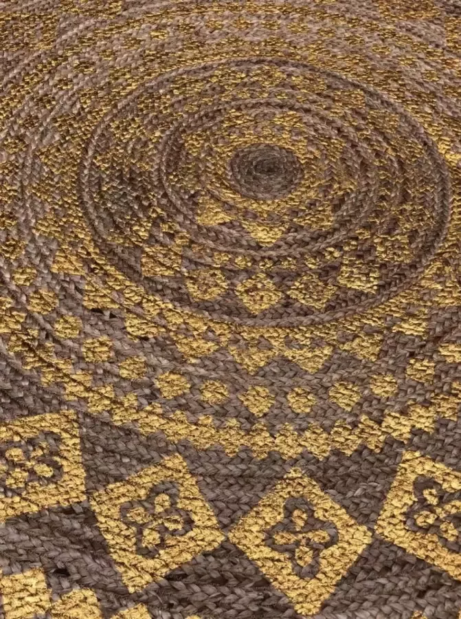 Rocaflor Vloerkleed jute goud print mandala ø150cm