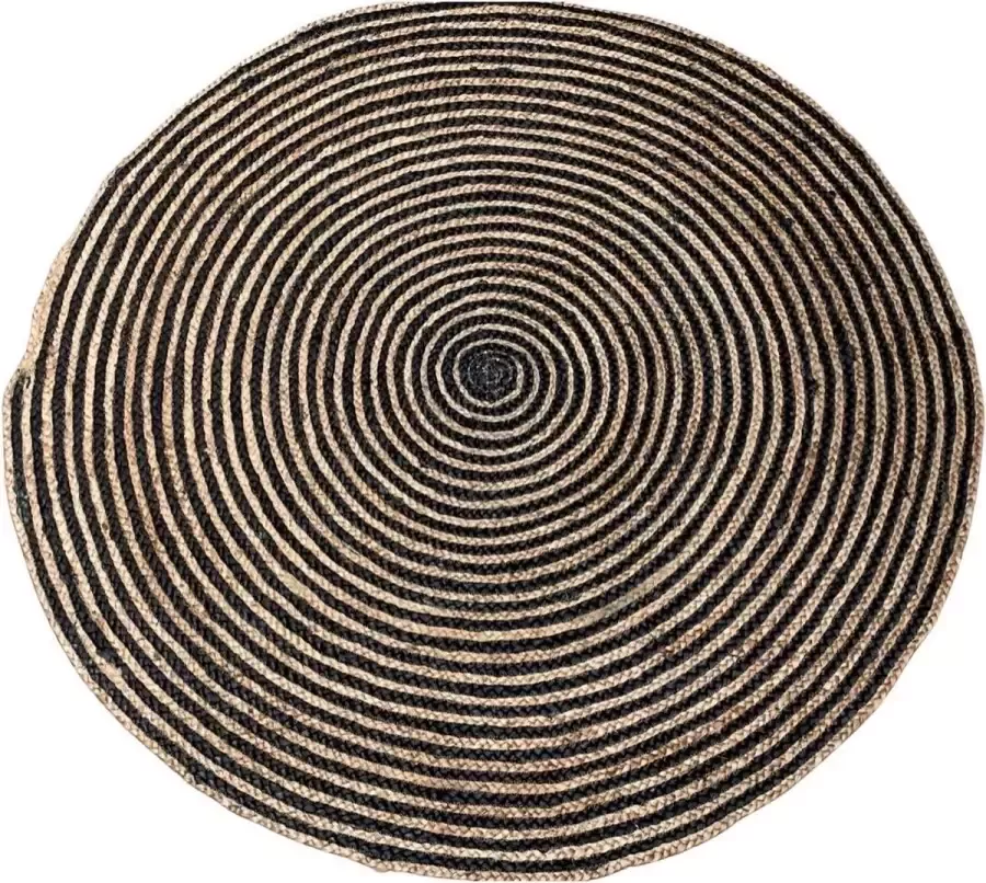 Rocaflor Vloerkleed -Jute rond -150 cm- gestreept -bruin-zwart