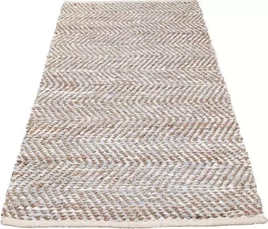 Rocaflor Vloerkleed -rechthoekig-jute- gerecycled -leer -geweven- lichtgrijs-80140cm