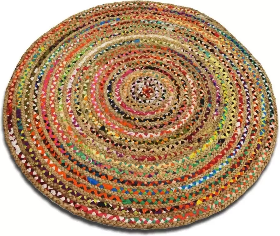 Rocaflor Vloerkleed rond 120cmgevlochten jute met recycled katoen