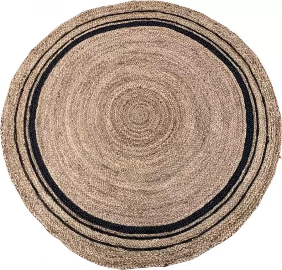 Rocaflor Vloerkleed rond jute bruin zwart -rand rond -ø-150cm