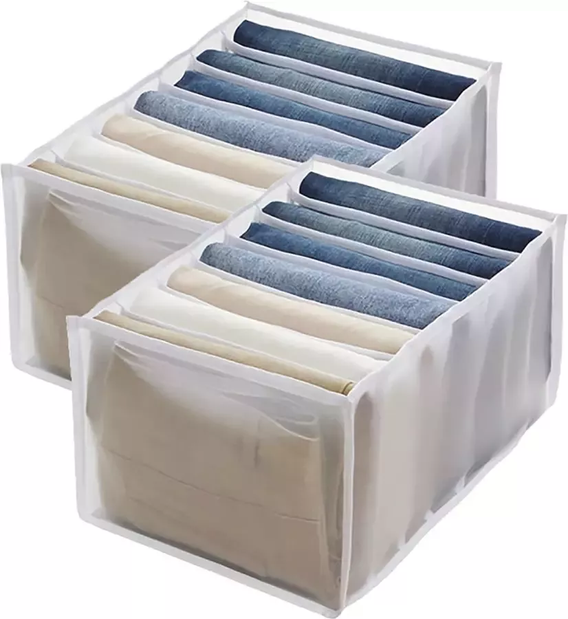 Rocita 2 x jeansvak opbergdoos kast kledinglade net verdeeldoos kledingkast kledingorganizer 7 vakken opvouwbare lade wasbaar huishouden (wit L (36 * 25 * 20 cm)