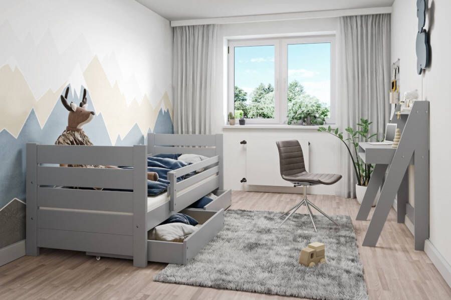 Rockwood Kinderbed Milly en Mo Grijs inclusief montage met lattenbodem matras Saturnus de Luxe