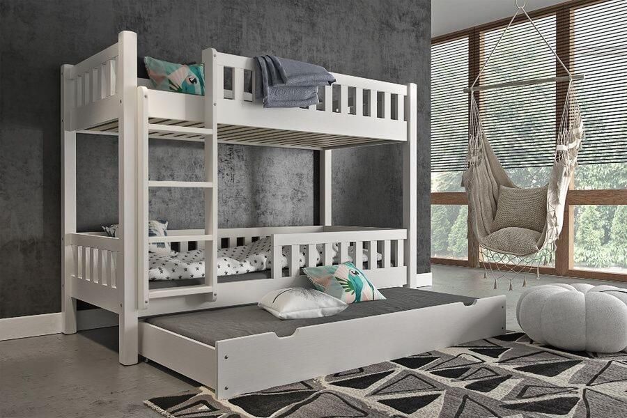 Rockwood Stapelbed Tom White inclusief montage met 3 lattenbodems 2 matrassen bovenbed Saturnus en 1 matras onderbed Parma