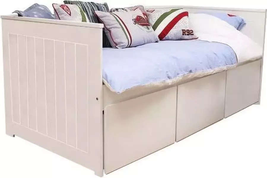 Rocky Lilli Furniture Nanne bedbank met 3 mega lades inclusief lattenbodem 90x200cm Wit