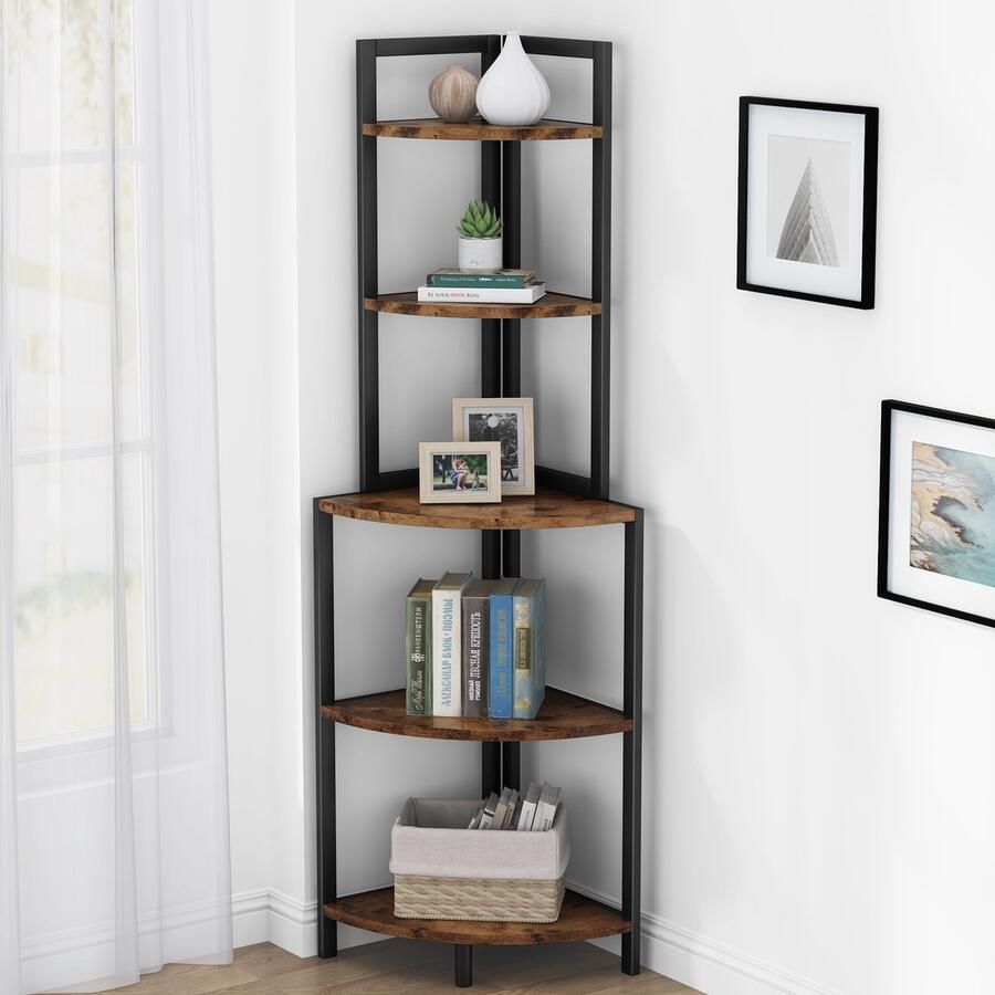 Roggi Boekenrek – Boekenkast Vrijstaand – Hoek Rek – Opbergrek – Display Rek – 5 planken – Hoekkast Badkamer Kast – Keukenkast – Hoogte 152 cm