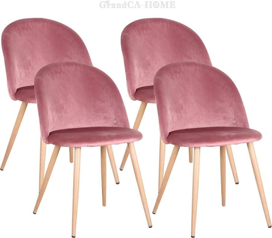 SteeFly Fluwelen eetkamerstoelen set Roze Eetkamerstoelen Stoel Stoelen 4st. zithoogte 43cm
