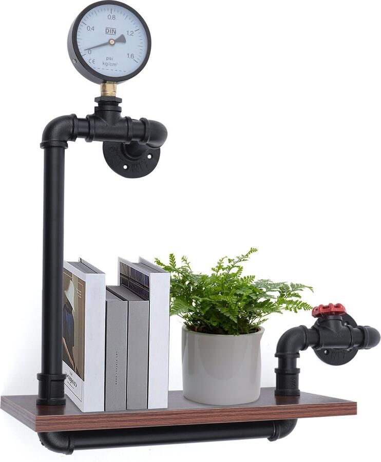 Roggi Industriële Wandplank – Decoratieve Wandplank –Beugel Wandmontage – Boekenplank – Wandrek – 57 x 40 x 20