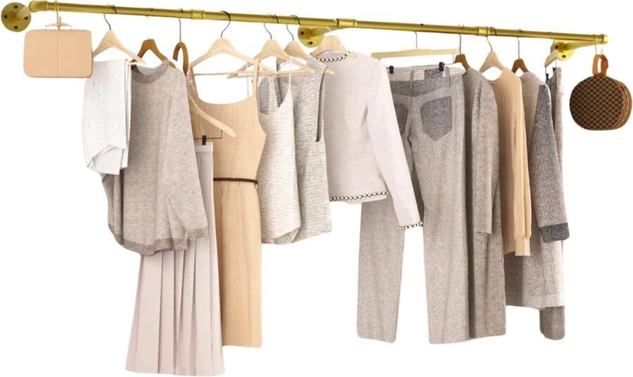 SureDeal Depot SureDeal Kledingrek Kapstok Verstelbare Lengte (90 180cm) Goud Hangend Kledingstangen Wandkapstok Wandrek 180x27 5x8 cm Kledinghangers Slaapkamer Kantoor